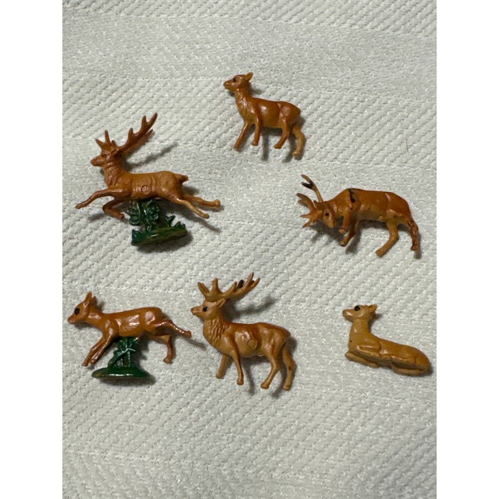6pcs VINTAGE PLASTIC DEER 1" Christmas Miniatures Leaping Reindeer
